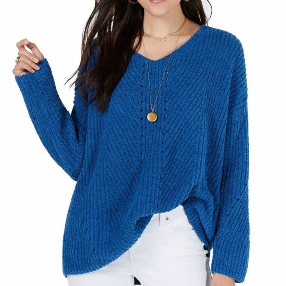 Style & Co.  Womens New Blue Chenille V Neck Long Sleeve Sweater XL